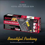 18-inch Pistol Grip Grease Gun, Flexible Hose, and Extension Kit - Heavy Duty Grease Gun for Automotive and Industrial Use