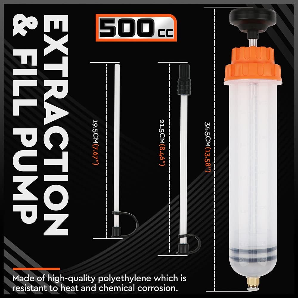 HORUSDY 500cc fluid extraction and fill pump with hose and locking coupler for automotive maintenance and fluid transfer