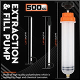 HORUSDY 500cc fluid extraction and fill pump with hose and locking coupler for automotive maintenance and fluid transfer