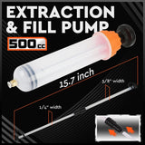 HORUSDY 500cc fluid extraction and fill pump with hose and locking coupler for automotive maintenance and fluid transfer