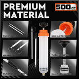 HORUSDY 500cc fluid extraction and fill pump with hose and locking coupler for automotive maintenance and fluid transfer