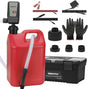 SEDY battery-powered fuel transfer pump with auto-stop sensor, multiple power supplies, adapters, and 3.2 GPM flow for gasoline, oil, water