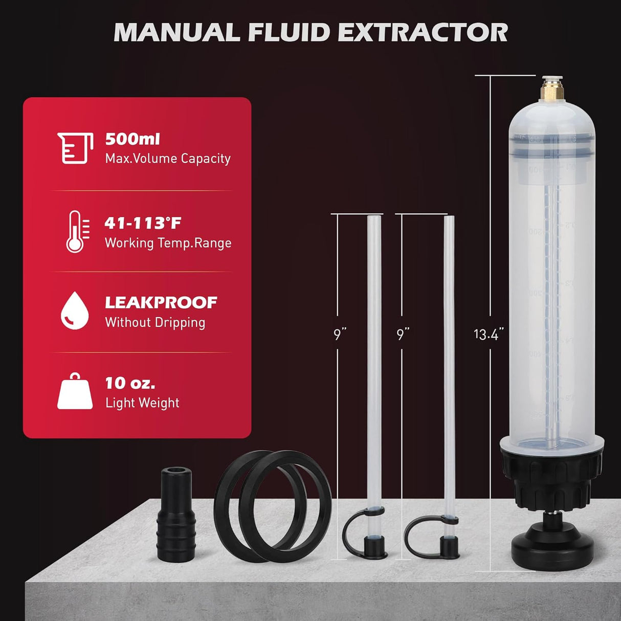 SEDY 500ml Manual Oil Fluid Extractor Syringe with Precision Scale and Leakproof Tubes
