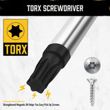 HORUSDY 13-piece magnetic Torx screwdriver set with CR-V steel blades, T5 to T40 sizes, non-slip handles, and magnetizer/demagnetizer tool
