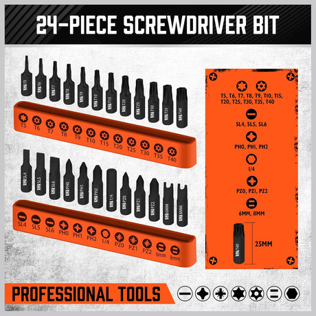 HORUSDY 25-piece ratcheting screwdriver set with magnetic bit holder, metric and SAE hex bits, ergonomic handle for precise repairs