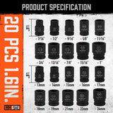 HORUSDY 24-Piece 1/2" Drive Impact Socket Set, SAE & Metric, CR-V Steel, Ratchet & Extensions, in Case