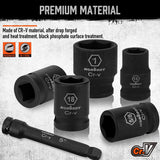 HORUSDY 24-piece 1/2 inch drive impact socket set with ratchet handle, CR-V steel sockets in SAE and metric sizes, with orange storage case.