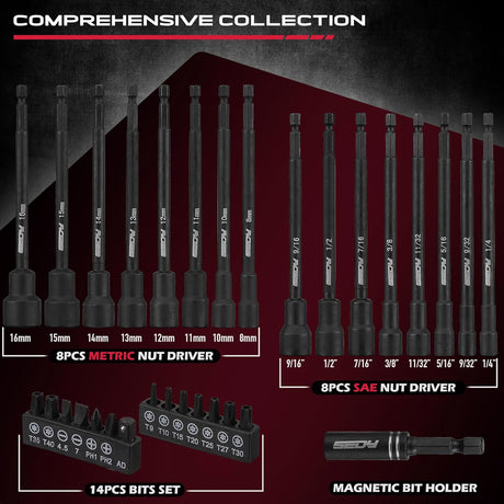 SEDY 31-piece magnetic nut driver set with SAE and metric sizes, S2 steel construction, magnetic tips, and storage case