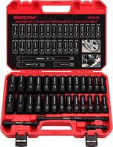 SEDY 29-piece 1/2 inch drive impact socket set with SAE metric sockets, extension bars and heavy-duty storage case