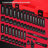 SEDY 49-piece 3/8 inch drive impact socket set with SAE metric standard deep sockets, extension bars, adapter and storage case