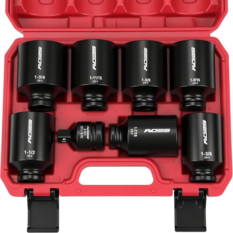 SEDY 8-piece SAE 1/2-inch drive deep impact socket set with chrome vanadium steel and adapter, ideal for automotive and heavy-duty torque tasks