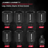 SEDY 8-piece SAE 1/2-inch drive deep impact socket set with chrome vanadium steel and adapter, ideal for automotive and heavy-duty torque tasks