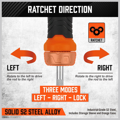 HORUSDY 25-piece ratchet screwdriver set with magnetic bit holder, ergonomic handle, and S2 steel SAE/metric hex bits for efficient fastening tasks.