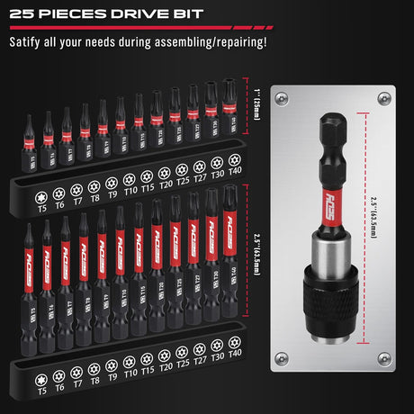 SEDY 25-Piece Torx Bit Set, Magnetic, Corrosion Resistant with CNC Precision, High Torque Strength for Impact Drivers