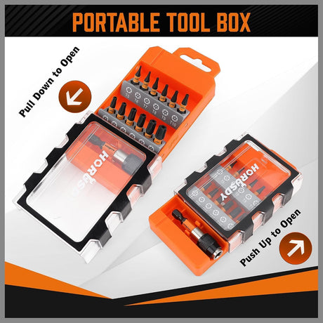 13-piece HORUSDY impact Torx bit set with magnetic S2 steel bits and storage case