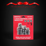 Flexible impact universal joint socket swivel adapters in 1/2-inch, 3/8-inch, and 1/4-inch sizes, crafted from premium CR-MO steel.