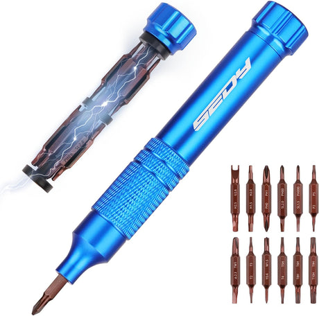 SEDY blue 24-in-1 pocket screwdriver kit with magnetic precision bits, blue aluminum handle, and internal bit storage