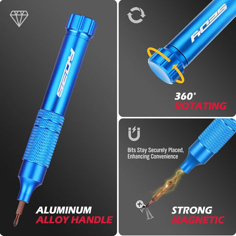 SEDY blue 24-in-1 pocket screwdriver kit with magnetic precision bits, blue aluminum handle, and internal bit storage