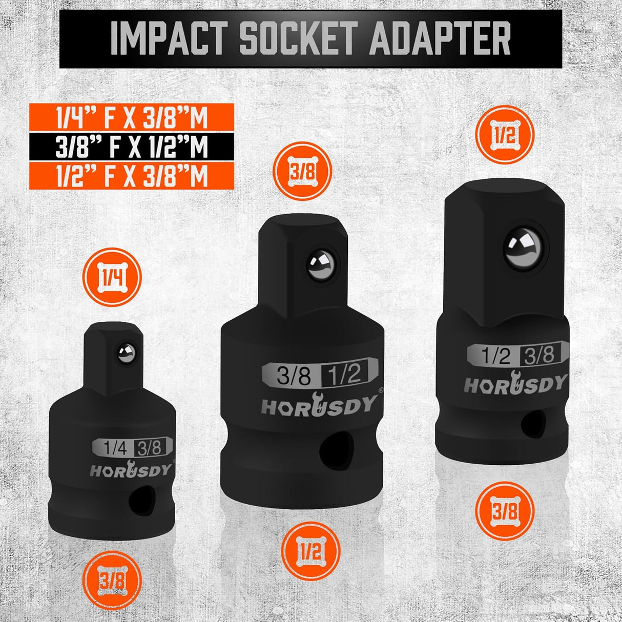 HORUSDY 12-piece black impact extension bar and socket adapter set with Cr-V steel and phosphate coating for ratchets and power tools