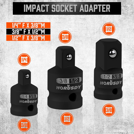 HORUSDY 12-piece black impact extension bar and socket adapter set with Cr-V steel and phosphate coating for ratchets and power tools