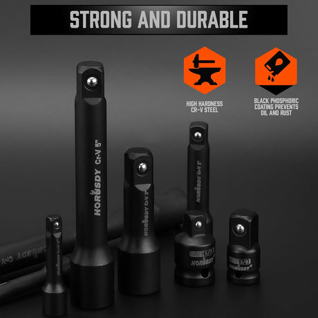 HORUSDY 12-piece black impact extension bar and socket adapter set with Cr-V steel and phosphate coating for ratchets and power tools