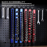 6-Piece Magnetic Socket Organizer Rail Set with Spring-Loaded Ball Bearings and Heavy Duty Aluminum Construction for 1/4", 3/8", and 1/2" Drive