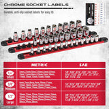 6-Piece Magnetic Socket Organizer Rail Set with Spring-Loaded Ball Bearings and Heavy Duty Aluminum Construction for 1/4", 3/8", and 1/2" Drive