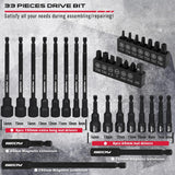 SEDY 33PCS Magnetic Nut Driver Set, including SAE & Metric sizes, high-quality chrome vanadium steel, impact-rated, with magnetic tips, and a durable red storage case.