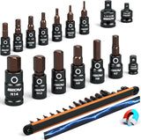 SEDY 16-Piece Metric Hex Bit Socket Set with Magnetic Rail for Easy Storage and Access