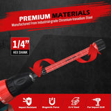 6-piece metric magnetic nut driver set with 1/4 inch hex shank, color-coded handles, and deep magnetic heads for drills