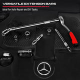 SEDY 3/8" drive extension bar set with universal joint, anti-slip grip, flexible reach, chrome vanadium steel for automotive and DIY socket wrench tasks