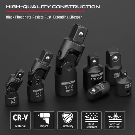SEDY 7-piece socket adapter and universal joint set with magnetic holder, CR-V construction, impact grade, for automotive and DIY tools
