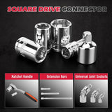 12-piece SAE socket set with magnetic guide rail, universal joint, and extension bars, made of chrome vanadium steel for mechanics and automotive repairs.