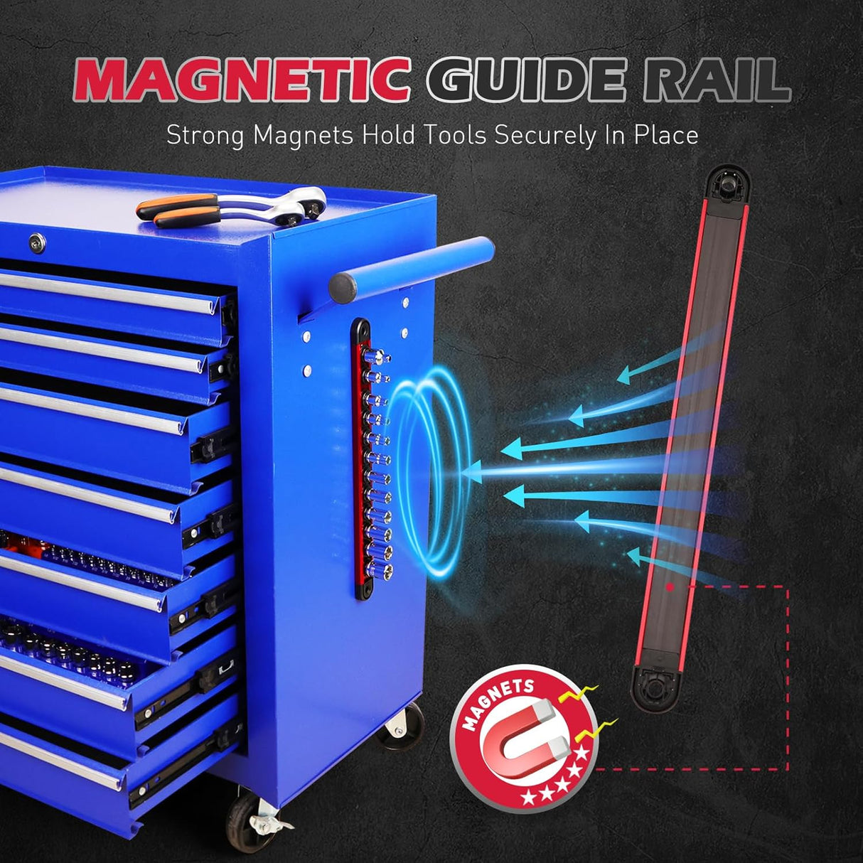 12-piece SAE socket set with magnetic guide rail, universal joint, and extension bars, made of chrome vanadium steel for mechanics and automotive repairs.