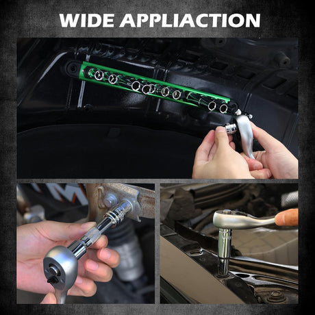 12-Piece  1/4" & 3/8" Drive 10mm Socket Set with Extension Bars, Magnetic Storage Rail, and Cr-V Material, Featuring 6 & 12 Point Designs