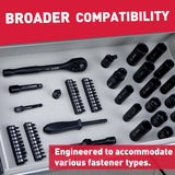 SEDY 96-piece 3/8 inch drive socket wrench and bit set with SAE and metric sockets, high-torque impact design, and organized storage box