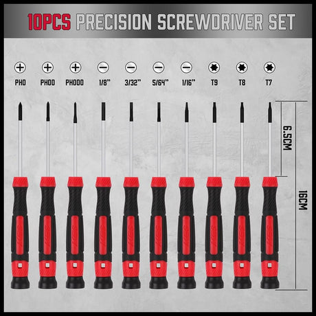 11PCS Precision Screwdriver Set with Magnetic Tips, CR-V Steel, Slotted, Phillips & Torx, Convenient Carrying Case for Electronics Repair