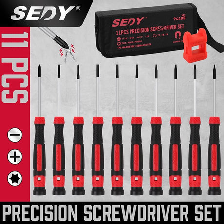 11PCS Precision Screwdriver Set with Magnetic Tips, CR-V Steel, Slotted, Phillips & Torx, Convenient Carrying Case for Electronics Repair