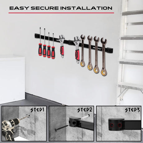 SEDY 7-piece 12-inch magnetic tool holder strip set for garage, kitchen, and workshop wall organization with strong magnets and mounting screws