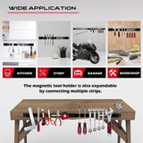 SEDY 7-piece 12-inch magnetic tool holder strip set for garage, kitchen, and workshop wall organization with strong magnets and mounting screws