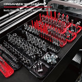 SEDY magnetic socket organizer set with SAE and metric holders for 1/4", 3/8", and 1/2" drive sockets, durable tool tray for garage, workshop, and toolbox organization