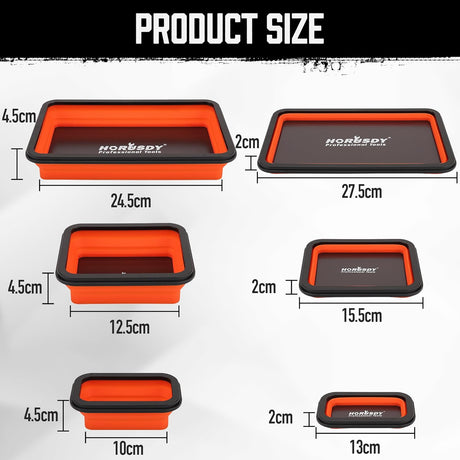 Collapsible silicone magnetic parts tray set with strong magnets in 3 sizes for holding tools and fasteners