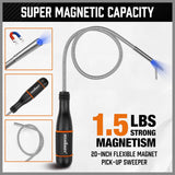 HORUSDY magnetic pickup tool set with telescoping rods, flexible magnetic sweeper, and stainless 3-inch magnetic tray
