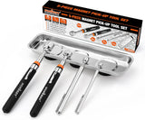 HORUSDY 5-piece magnetic pickup tool set with telescoping handles, strong magnets, and stainless steel tray for retrieving metal parts and tools in tight spaces.