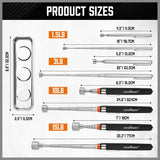 HORUSDY 5-piece magnetic pickup tool set with telescoping handles, strong magnets, and stainless steel tray for retrieving metal parts and tools in tight spaces.