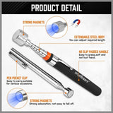 HORUSDY 5-piece magnetic pickup tool set with telescoping handles, strong magnets, and stainless steel tray for retrieving metal parts and tools in tight spaces.