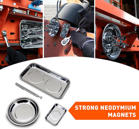 HORUSDY magnetic parts tray set with strong neodymium magnets for tool storage and hardware organization