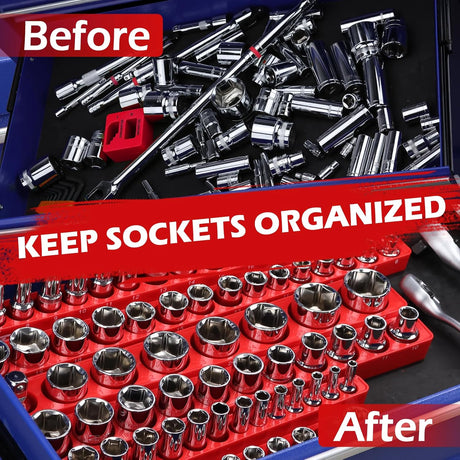 SEDY 2-piece magnetic socket organizer tray set for 1/2-inch drive metric sockets, with modular design, durable ABS body, and strong magnets