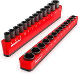 SEDY red magnetic socket organizer tray with 1/4" drive metric slots from 4mm to 14mm for toolbox and garage use