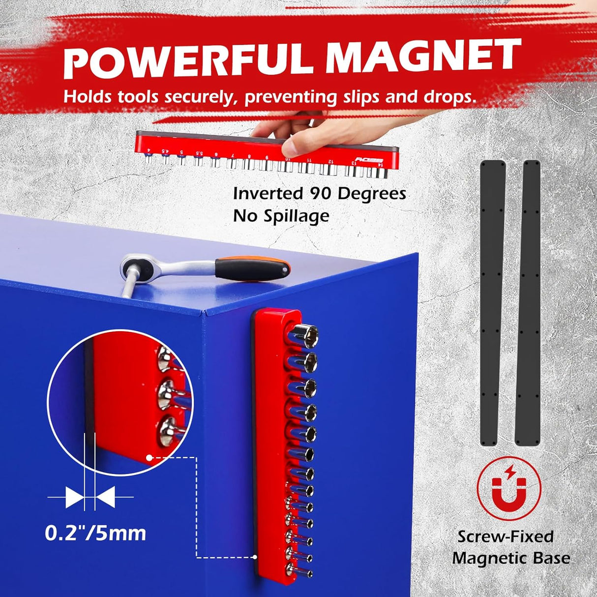 SEDY red magnetic socket organizer tray with 1/4" drive metric slots from 4mm to 14mm for toolbox and garage use